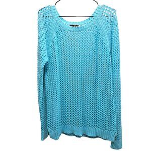 a.n.a. A NEW APPROACH TURQUOISE BLUE POINTELLE OPEN KNIT PULLOVER SWEATER LARGE